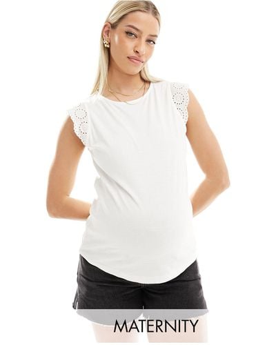 Vero Moda T-shirt With Broderie Sleeve Detail - White