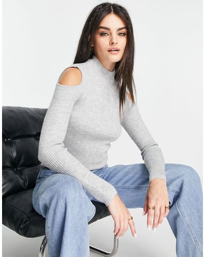 M Lounge Cut-out Detail Skinny Rib Sweater - White