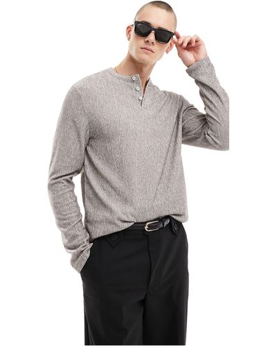 ASOS Standard Long Sleeve T-shirt With Henley Neckline - Grey