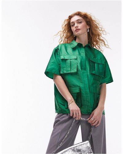 TOPSHOP Premium - Cargo-overhemd Met Meerdere Zakken - Groen