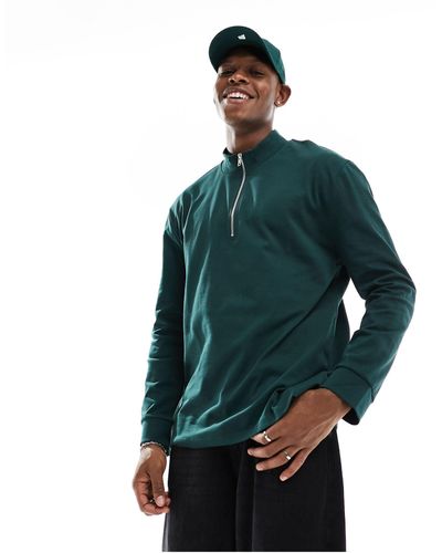 ASOS Long Sleeve Relaxed Fit T-shirt With Funnel Neck - Green
