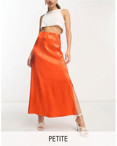 Vila Satin Midi Skirt - Orange