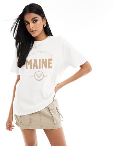 Vero Moda Super Soft Oversized T-shirt With 'maine' Front Print - White
