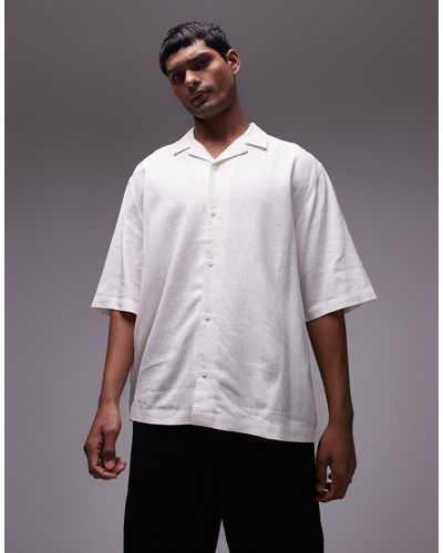 TOPMAN Short Sleeve Boxy Linen Mix Shirt - Natural