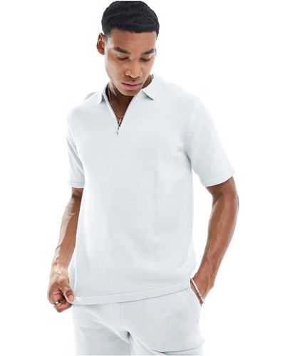 ASOS Co-ord Midweight Knitted Cotton Half Zip Polo - White