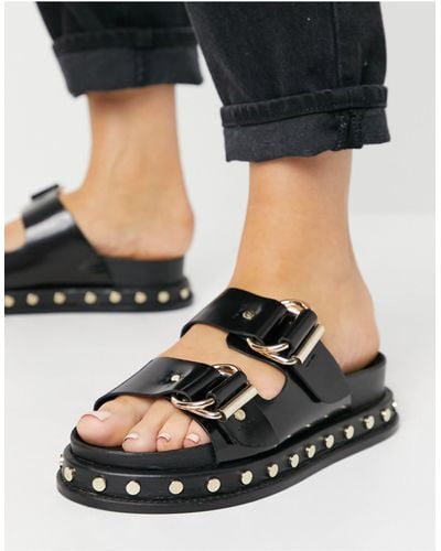 ASOS Foster Premium Leather Chunky Mules - Black
