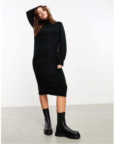 Vila Roll Neck Knitted Jumper Midi Dress - Black