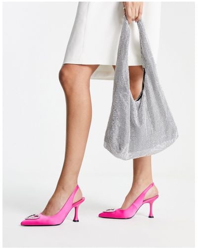 Monki Slingback Pointed Toe Heel With Diamante Heart - White