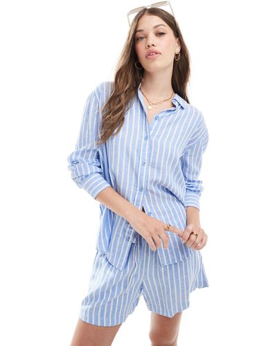 Vero Moda Linen Oversized Shirt Co-ord - Blue