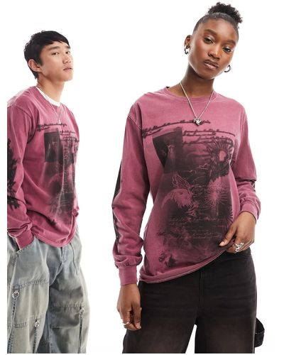 Reclaimed (vintage) Unisex Long Sleeve Oversized T-shirt With Blur Graphic - Red