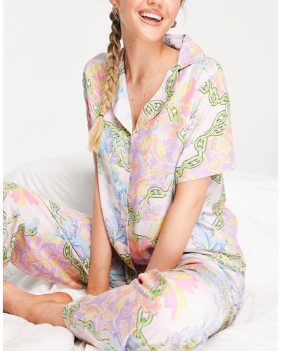ASOS Mix & Match - Pyjama Overhemd Van Modal Met Schakel-sjaalprint - Roze