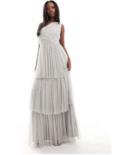Beauut Bridesmaid One Shoulder Tiered Maxi Dress - White