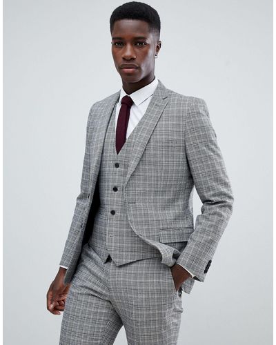 French Connection Heritage Prince Of Wales Check Slim Fit Suit Jacket - Grey