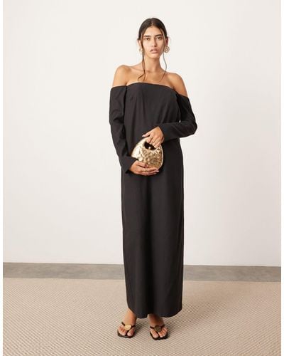 ASOS Off Shoulder Structured Column Maxi Dress With Pockets - Black