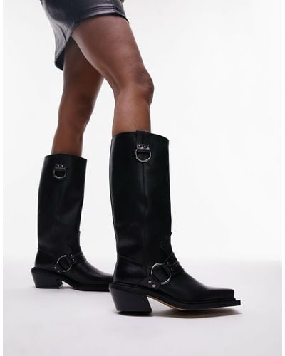 TOPSHOP Rain Premium Leather Western Knee Boots - White