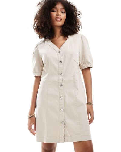 Vero Moda Denim Button Through V Neck Mini Dress - White