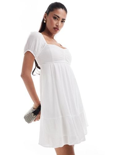Hollister Short Sleeve Babydoll Mini Dress - White