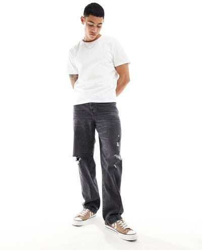 ASOS baggy Jeans With Abrasions - White