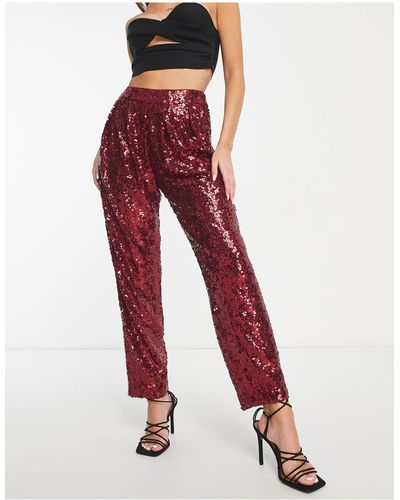 ASOS Sequin Slouchy Trouser - Red