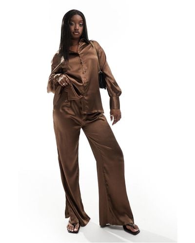 In The Style Satin Wide Leg Trousers - Brown