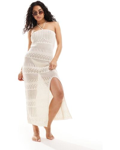 New Look Bandeau Crochet Maxi Dress - White