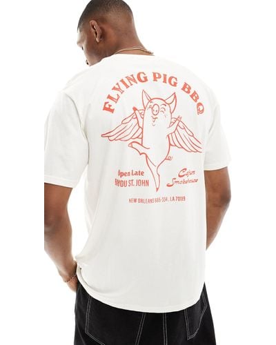 Only & Sons T-shirt ultra oversize avec imprimé cochon volant au dos - cassé - Blanc