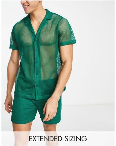 ASOS Pyjama Set With Short Sleeve Shirt And Shorts - Green