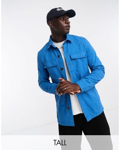 Threadbare Tall - camicia giacca con bottoni e tasca doppia - Blu
