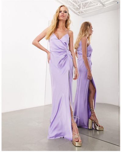 ASOS Bridesmaid Satin Cami Maxi Dress With Drape Detail - Purple