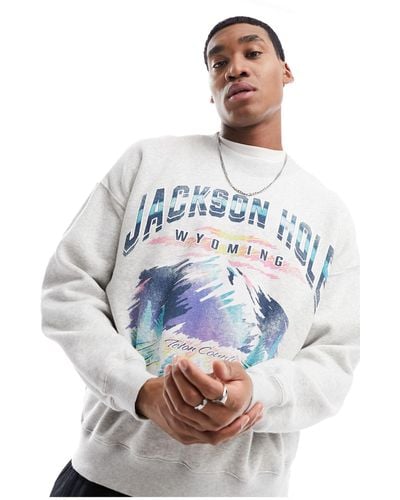 Abercrombie & Fitch Jackson hole - sweat-shirt à imprimé ski graphique - chiné - Blanc