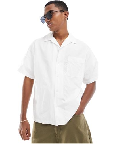 SELECTED Boxy Oversized Revere Collar Seersucker Shirt - White