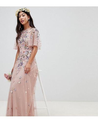 ASOS Asos Design Petite Floral Embroidered Dobby Mesh Flutter Sleeve Maxi Dress - Pink