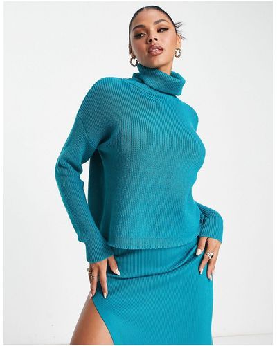 Aria Cove Roll Neck Knit Sweater - Blue