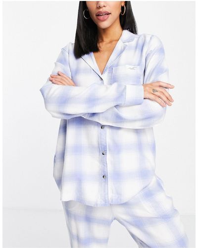 Hollister – kariertes pyjama-hemd, kombiteil - Blau
