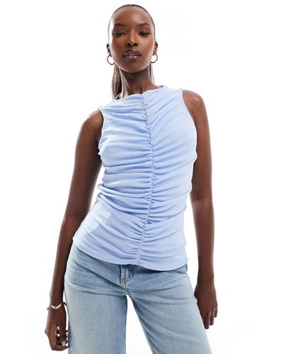 River Island Ruched High Neck Top - Blue