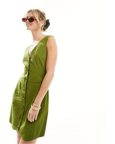 ASOS Mini Button Through Linen Waistcoat Dress - Green