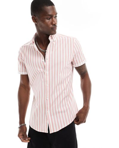 ASOS Stretch Slim Oxford Stripe Shirt - Pink