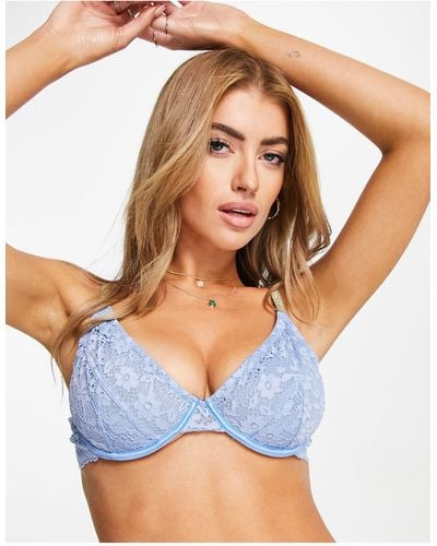 ASOS Fuller Bust Melina Lace Underwired Bra With Sparkle Elastic - Blue