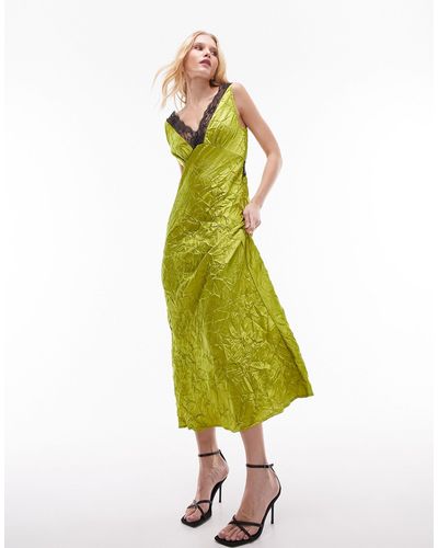 TOPSHOP Midi Lace Insert Slip Dress - Green