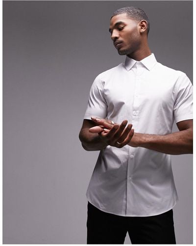 TOPMAN Short Sleeve Formal Slim Stretch Fit Shirt - Gray