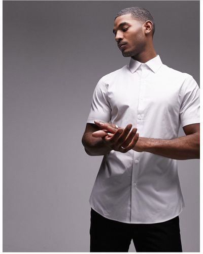 TOPMAN Camicia elegante a maniche corte slim elasticizzata bianca - Grigio