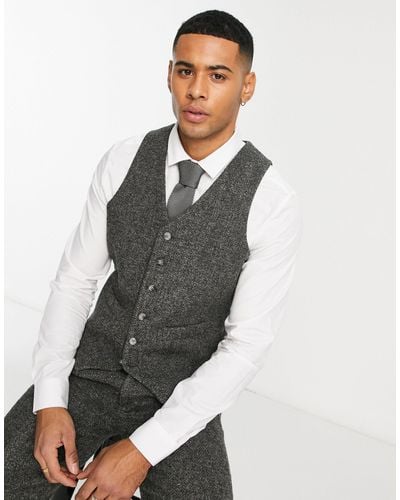Noak Harris Tweed Slim Suit Waistcoat - Grey
