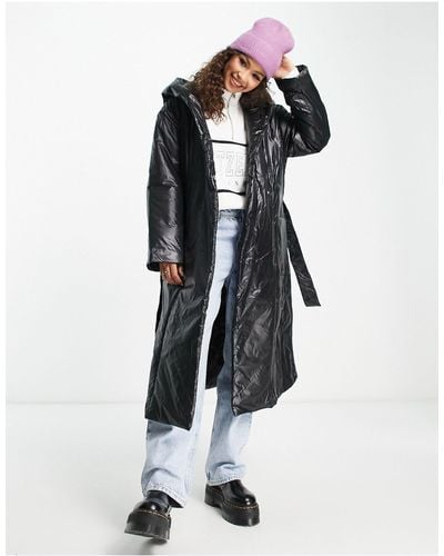 Pieces Shiny Padded Longline Coat With Hood - White
