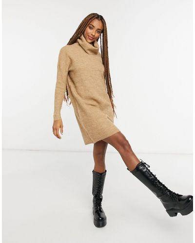 ONLY Sweater Dress With Roll Neck - Brown