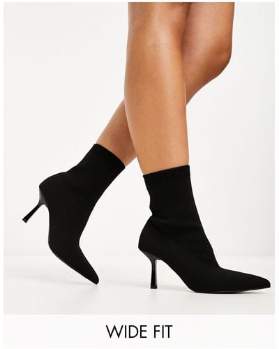 ASOS Wide Fit Rosetta Kitten Heel Sock Boots - Black