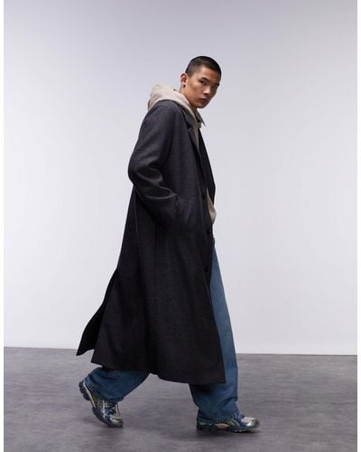 TOPMAN Single Breasted Overcoat With Wool - Black
