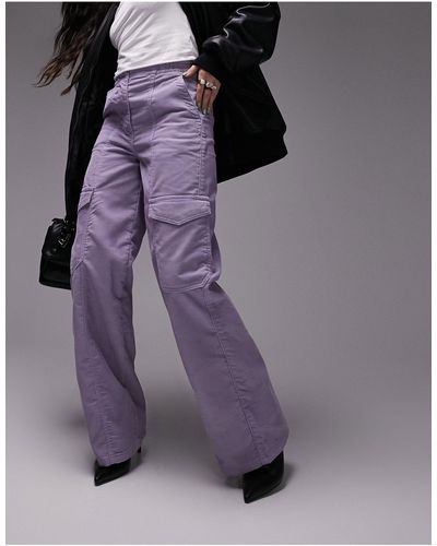 TOPSHOP Pantalon cargo droit utilitaire en velours côtelé - lilas - Violet