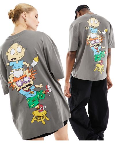 ASOS T-shirt oversize unisex antracite con grafica dei rugrats sul retro - Grigio