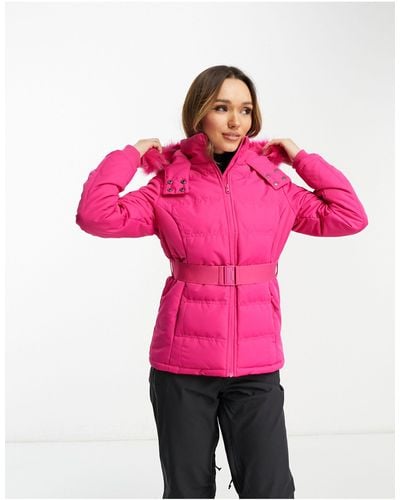 Threadbare Ski Puffer Jacket With Faux Fur Trim Hood - Pink