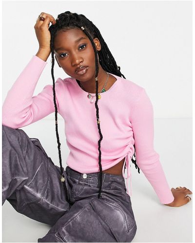 Daisy Street Rib Knit Crop Top - Pink